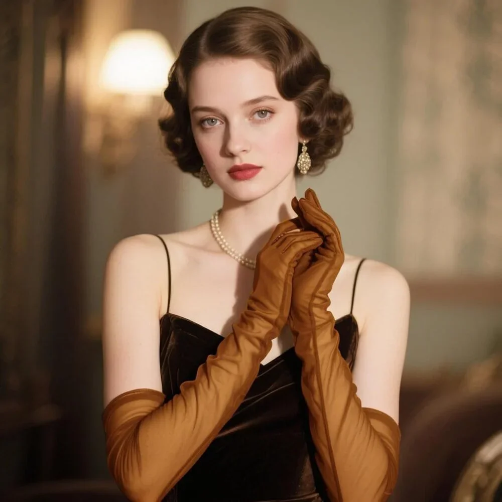 Women's Tulle Coffee Long Satin Gloves Evening Elbow Length Party Costumes